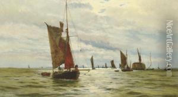 Bustling Activity On The Thames Oil Painting - Charles William Wyllie