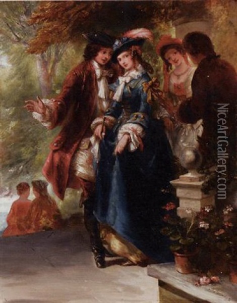 Courting Couples In A Landscape Oil Painting - Henry Andrews