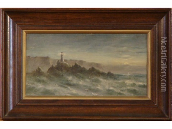 Stormy Seascape With Lighthouse Oil Painting - Thomas Birch