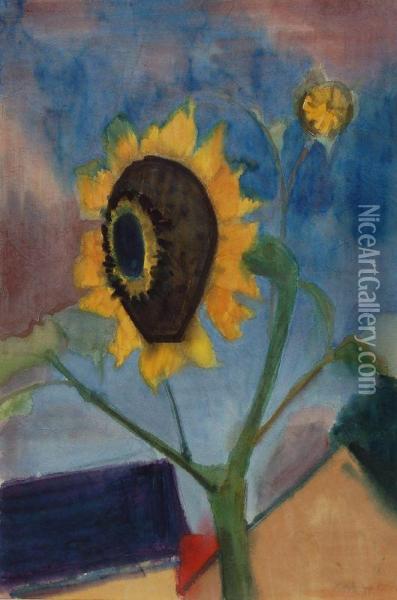 Sonnenblume Vorblauem Grund. Oil Painting - Paul Friedr. Wilhelm Balmer