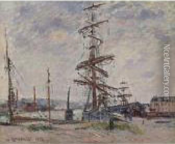 Bateaux A Quai Au Havre Oil Painting - Gustave Loiseau