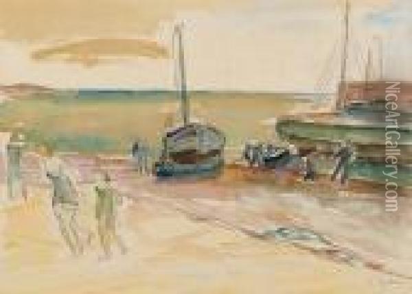 Boats On The Beach Oil Painting - Henri Epstein