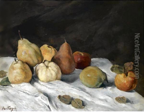 Still Life With Pears, Apples And Quinces Oil Painting - Pericles Pantazis