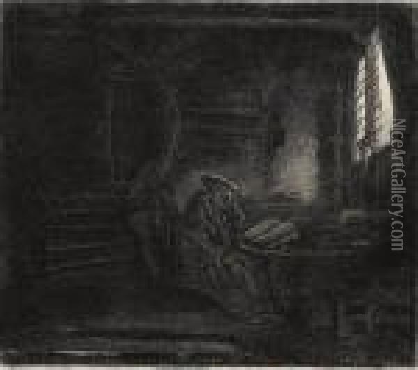 St.jerome In A Dark Chamber Oil Painting - Rembrandt Van Rijn