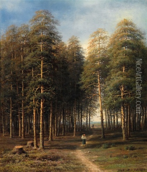In The Forest Oil Painting - Mikhail Konstantinovich Klodt von Jurgensburg