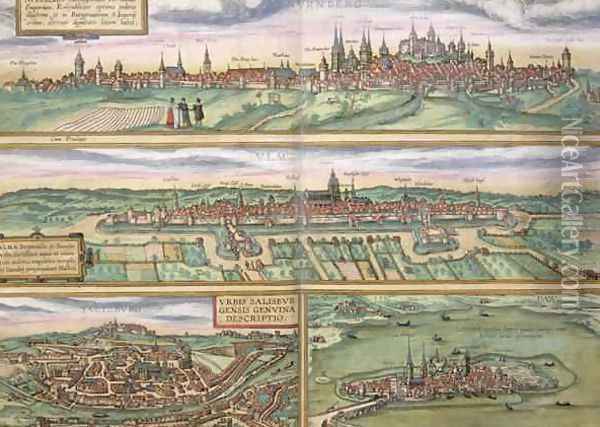 Map of Nuremberg Ulm and Saltzburg from Civitates Orbis Terrarum Oil Painting - Joris Hoefnagel