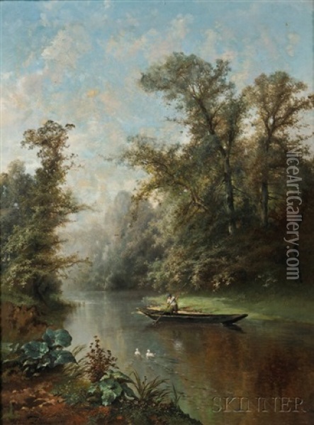 Boating On A Quiet River Oil Painting - Henri Joseph Pieron