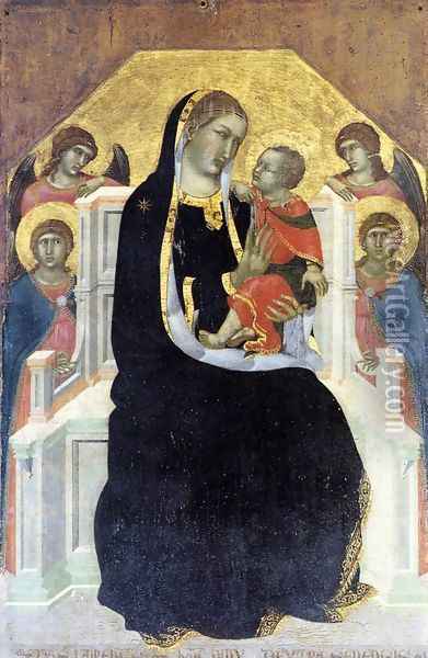 Virgin Enthroned with Child and Four Angels c. 1320 Oil Painting - Pietro Lorenzetti