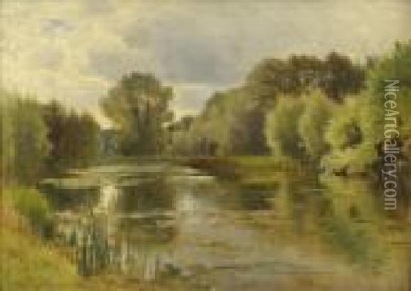 A Quiet Backwater Of The Thames At Mapledurham Oil Painting - Ernest Parton