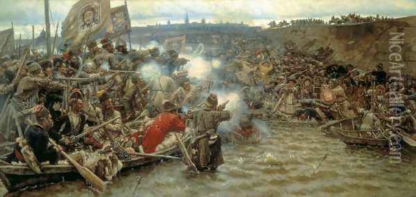 Yermak's Conquest of Siberia in 1582, 1895 Oil Painting - Vasilij Ivanovic Surikov