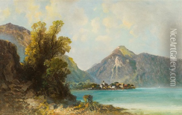 Walchensee Near Garmisch Oil Painting - Oskar Mulley