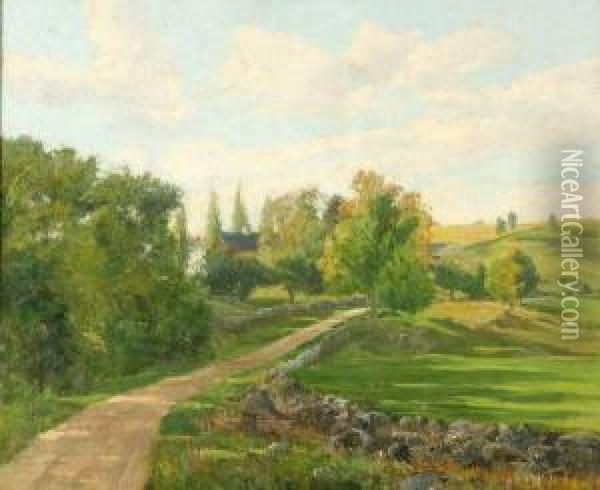 Along A Country Road In Springtime Oil Painting - Olive Parker Black