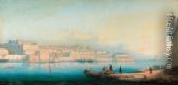 A View Of The Grand Harbour, Valetta, Malta Oil Painting - Girolamo Gianni