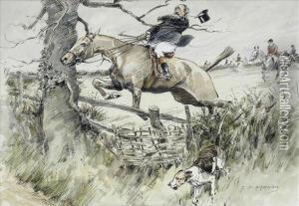A Foxhuntingscene, An Exchange Of Hospitality Oil Painting - George Denholm Armour
