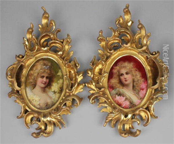 Pair Of Portraits Of Ladies With Jewels Oil Painting - Raimund (Ritter von Brennerstein) Wichera