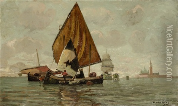 Fischerboote Vor Chioggia Oil Painting - Gustav Adolf Van Hees