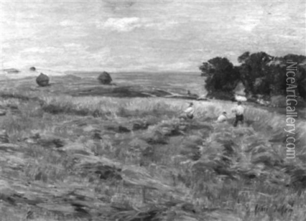 In The Hay Fields Oil Painting - Henri-Aime Duhem