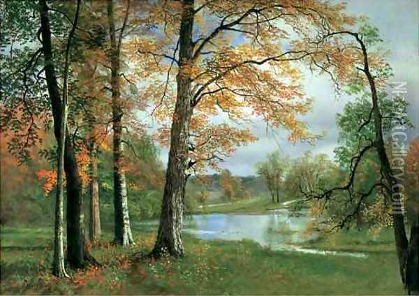 A Quiet Lake Oil Painting - Albert Bierstadt