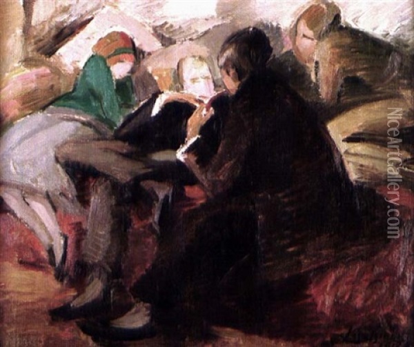 Personnages Assis Dans Un Canape Oil Painting - Alexander Von Salzmann