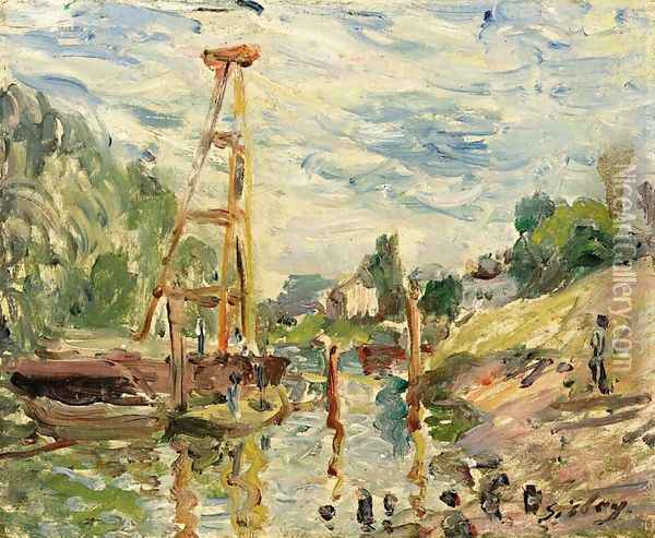 Bateau de Charge sur le Loing Oil Painting - Alfred Sisley