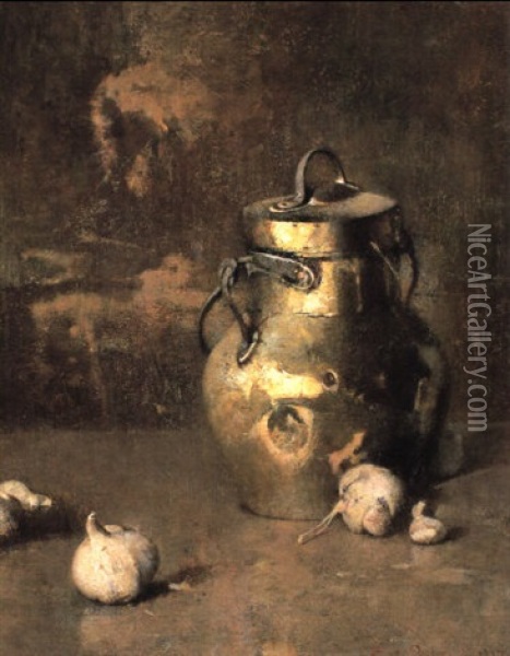 Brass Jar With Onions Oil Painting - Emil Carlsen