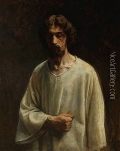 A Man In White Tunic Oil Painting - Carl Christian Ferdinand Wentorf