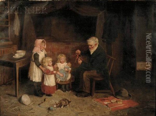 Amusing The Children Oil Painting - Robert Gemmell Hutchison