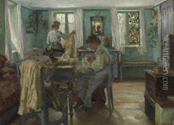 Naherinnen In Der Stube Oil Painting - Hans Best