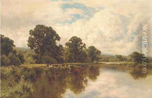 Sleeping waters on the Thames, near Pangbourne Oil Painting - Henry Hillier Parker