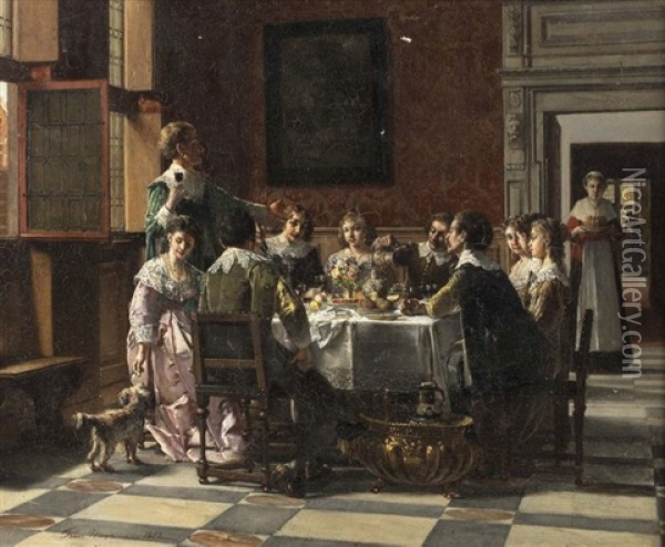 Scene De Fete Ou Reunion De Famille Oil Painting - Frans Moormans