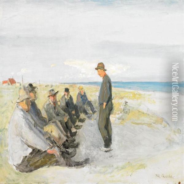 Fishermen, Skagen Beach Oil Painting - Michael Ancher