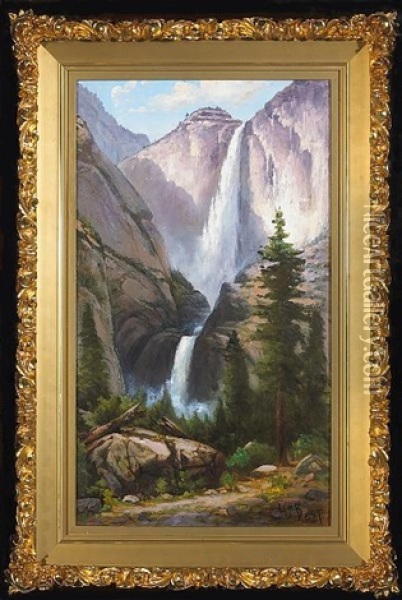 Yosemite Falls (+ Happy Isles On The Merced River, Oil On Board, Smaller; Pair) Oil Painting - Harry Cassie Best
