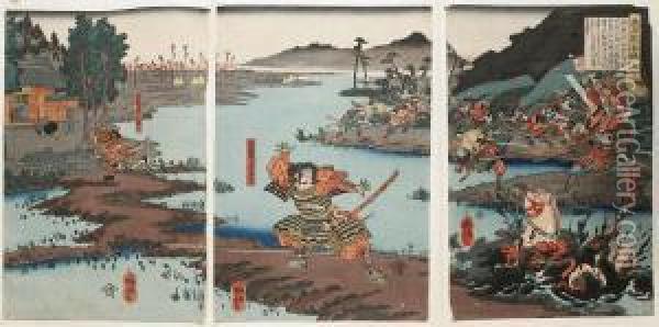 Een Veldslag Uit De Taiheiki (taheiki Kassen No Zu) Oil Painting - Utagawa Yoshitora