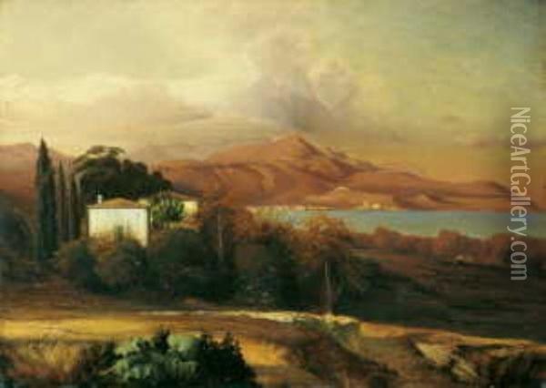 Kustenlandschaft In Der Umgebung Von Nizza Oil Painting - Augustin Pierre F. Carlone