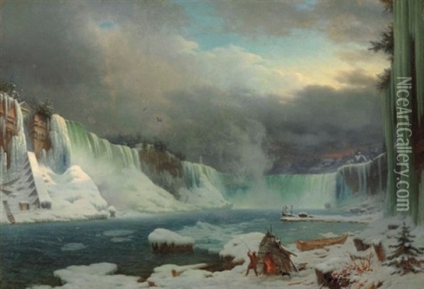 The Niagara Falls In Winter Oil Painting - Hippolyte Victor (Valentin) Sebron