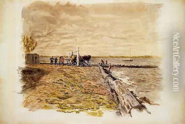 Drawing the Seine Oil Painting - Thomas Cowperthwait Eakins