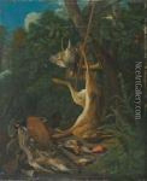 Trophee De Chasse Dans Un Paysage Oil Painting - Johann Georg Hamilton