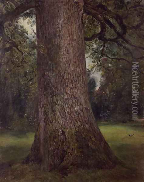 Study of the Trunk of an Elm Tree, c.1821 Oil Painting - John Constable