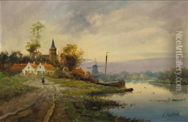 River Landscape Oil Painting - Alfred Martens