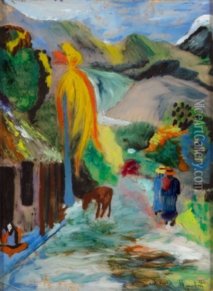 Sudlandische Dorfstrase Oil Painting - Helmuth Macke