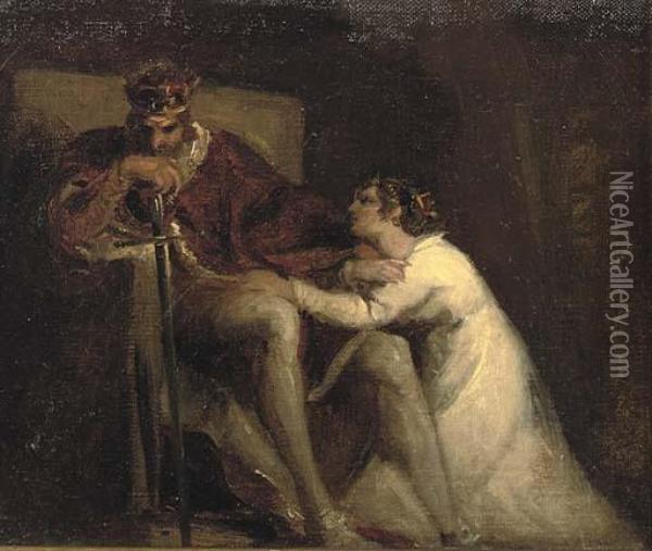 Cordelia At The Feet Of King Lear 'i Yet Beseech Your Majesty!' Oil Painting - Richard Parkes Bonington