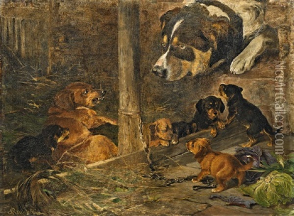 Hundewelpen Im Zwinger Oil Painting - Adeline von Reventlow