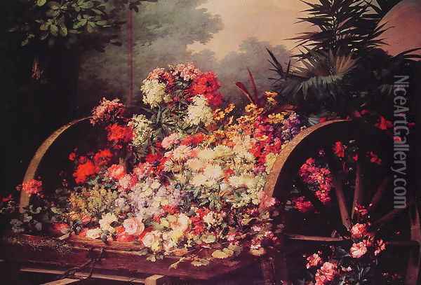 A Cart of Flowers Oil Painting - Desire de Keghel