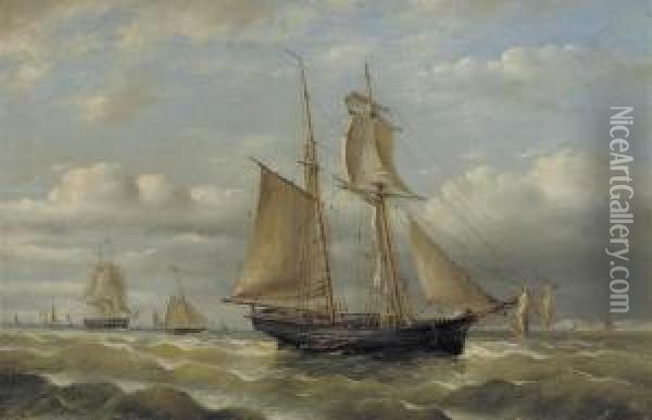 A Two-master On Choppy Seas Oil Painting - Hendrik Van Der Worp