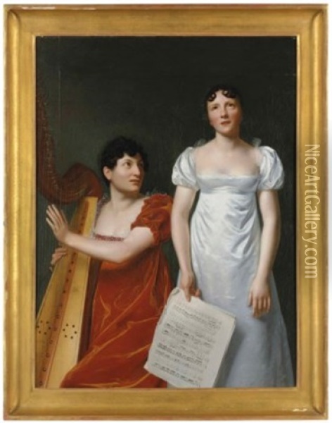 Portrait Of A Harpist And A Singer Oil Painting - Henri Francois Riesener