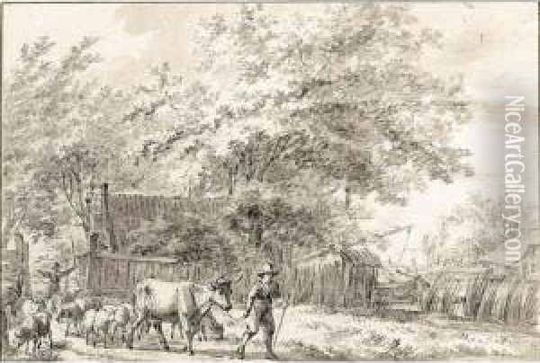 A Landscape With A Peasant And His Cattle Oil Painting - Jacob Cats