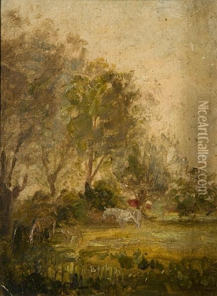 Horses In A Meadow Oil Painting - Thomas Gainsborough