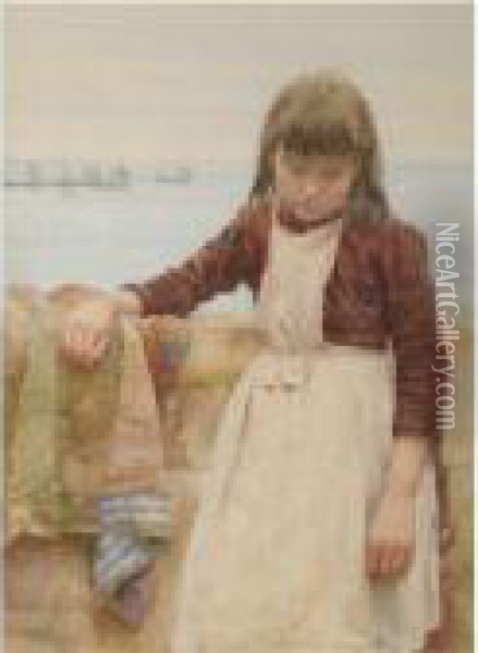 Newlyn Fishergirl Oil Painting - William Langley