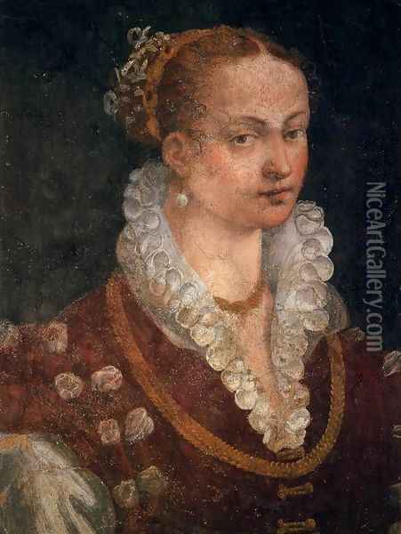 Portrait of Bianca Cappello, Second Wife of Francesco I de' Medici Oil Painting - Alessandro Allori