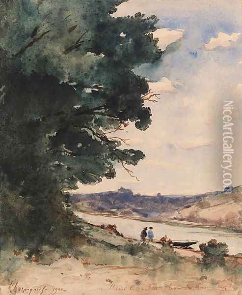 On the riverbank Oil Painting - Henri-Joseph Harpignies